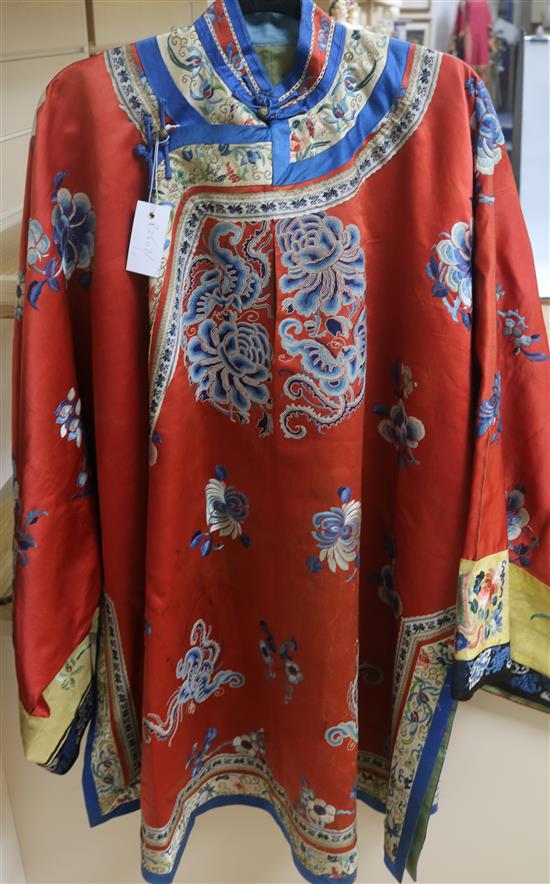 A red silk embroidered Chinese robe